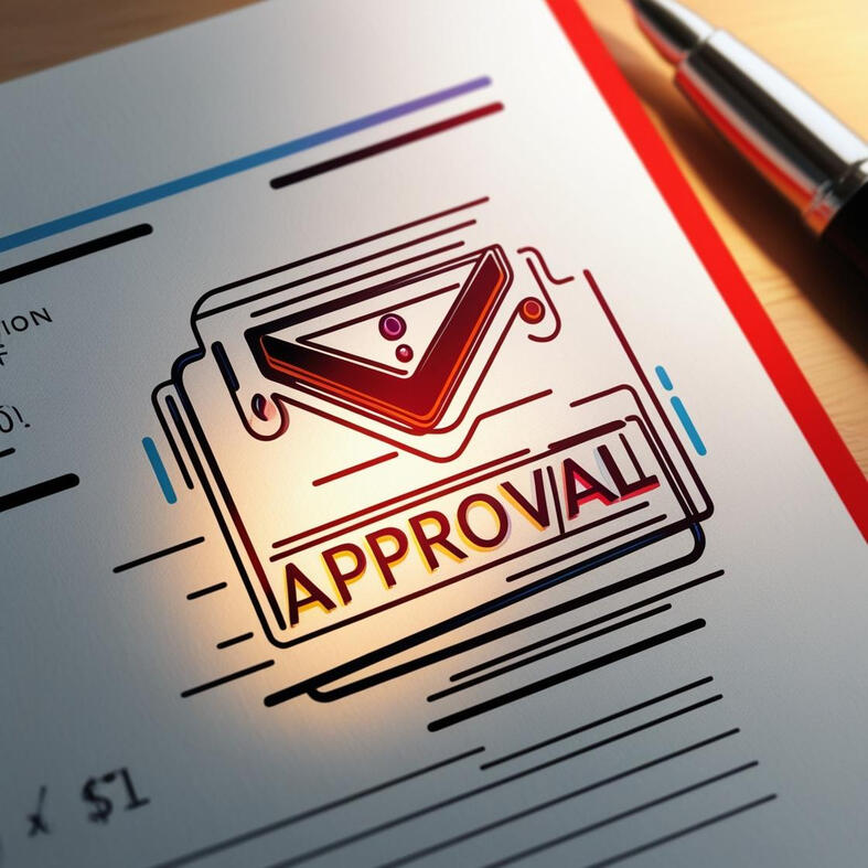 AI generated image to illustrate the approval of a quotation is needed before commencing with a project. Red, blue and black design for approval.